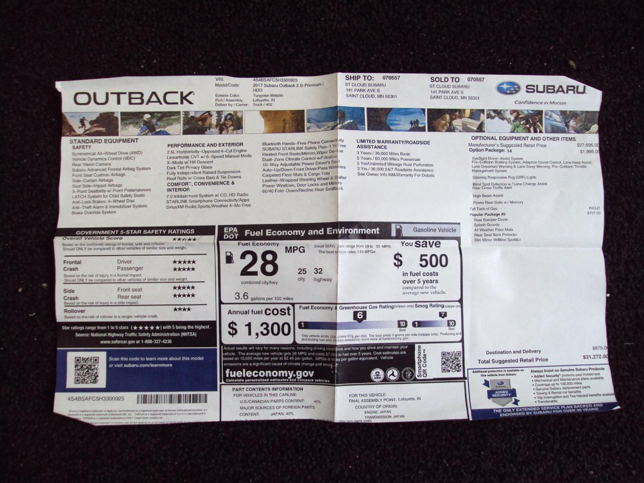 Subaru Outback 2.5i Premium 2017