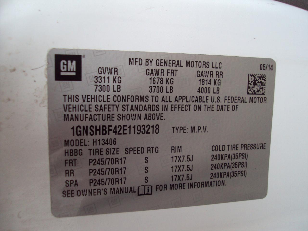 Chevrolet Express Passenger AWD 1500 135" LS 2014