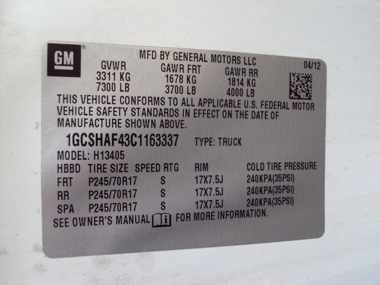 Chevrolet Express Cargo Van AWD 1500 135" 2012
