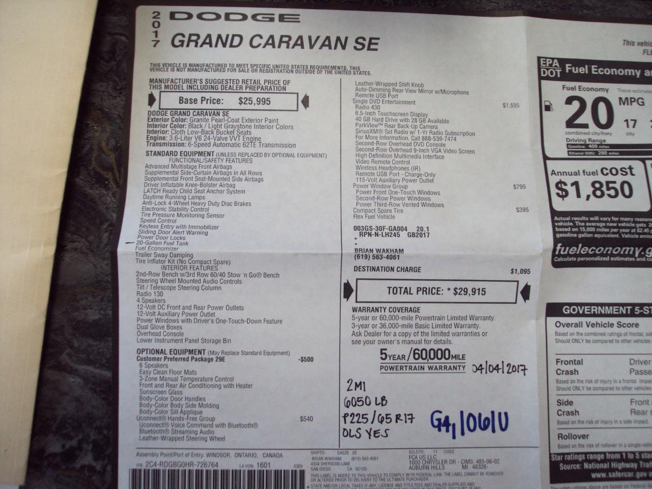 Dodge Grand Caravan  2017