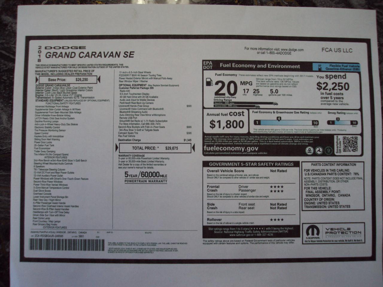 Dodge Grand Caravan SE Wagon 2018