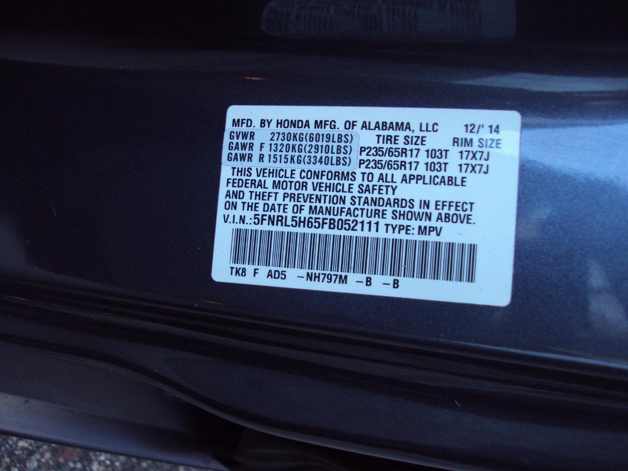Honda Odyssey 5dr EX-L 2015