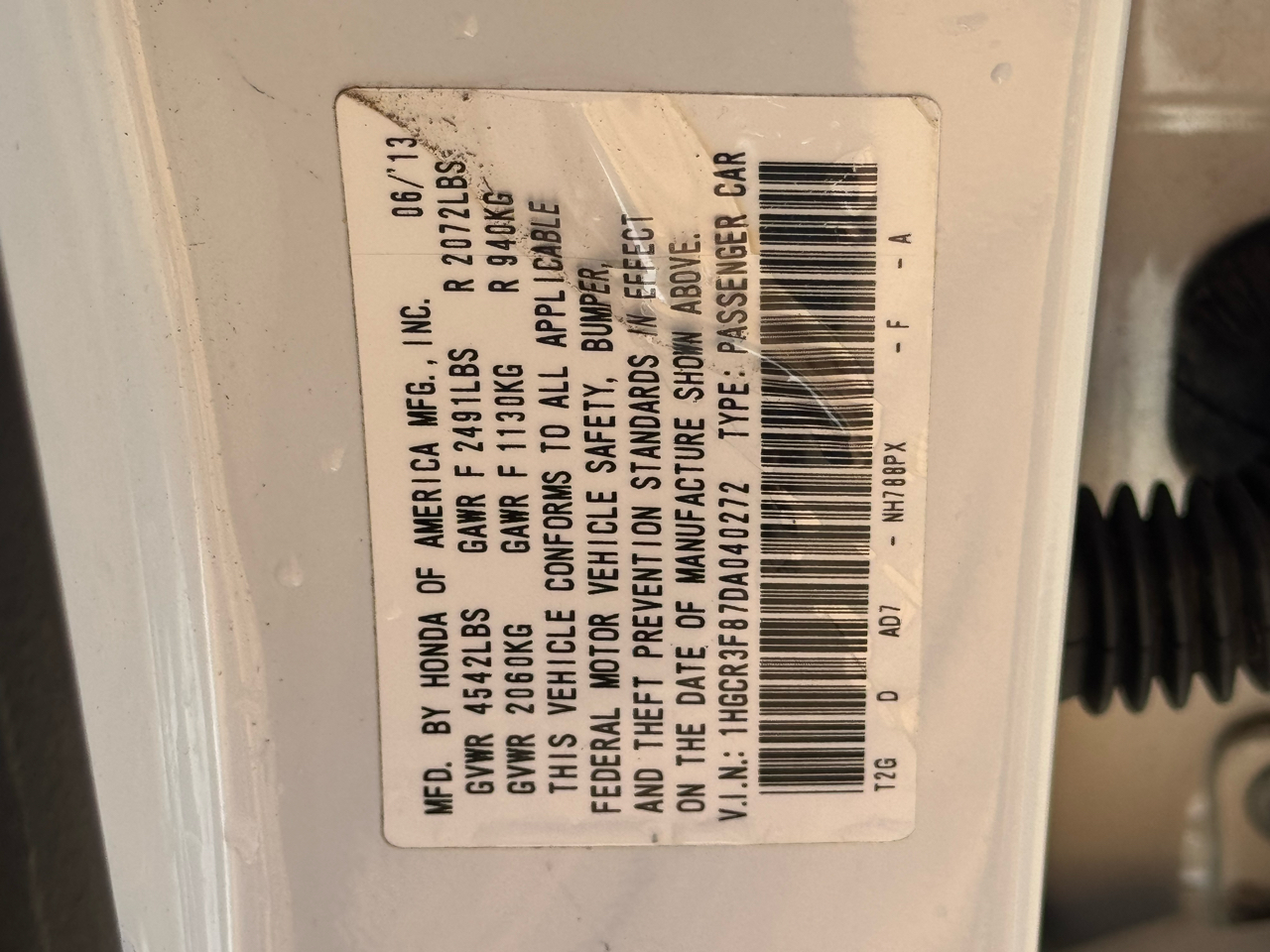 Honda Accord EX-L V6 Sedan AT 2013