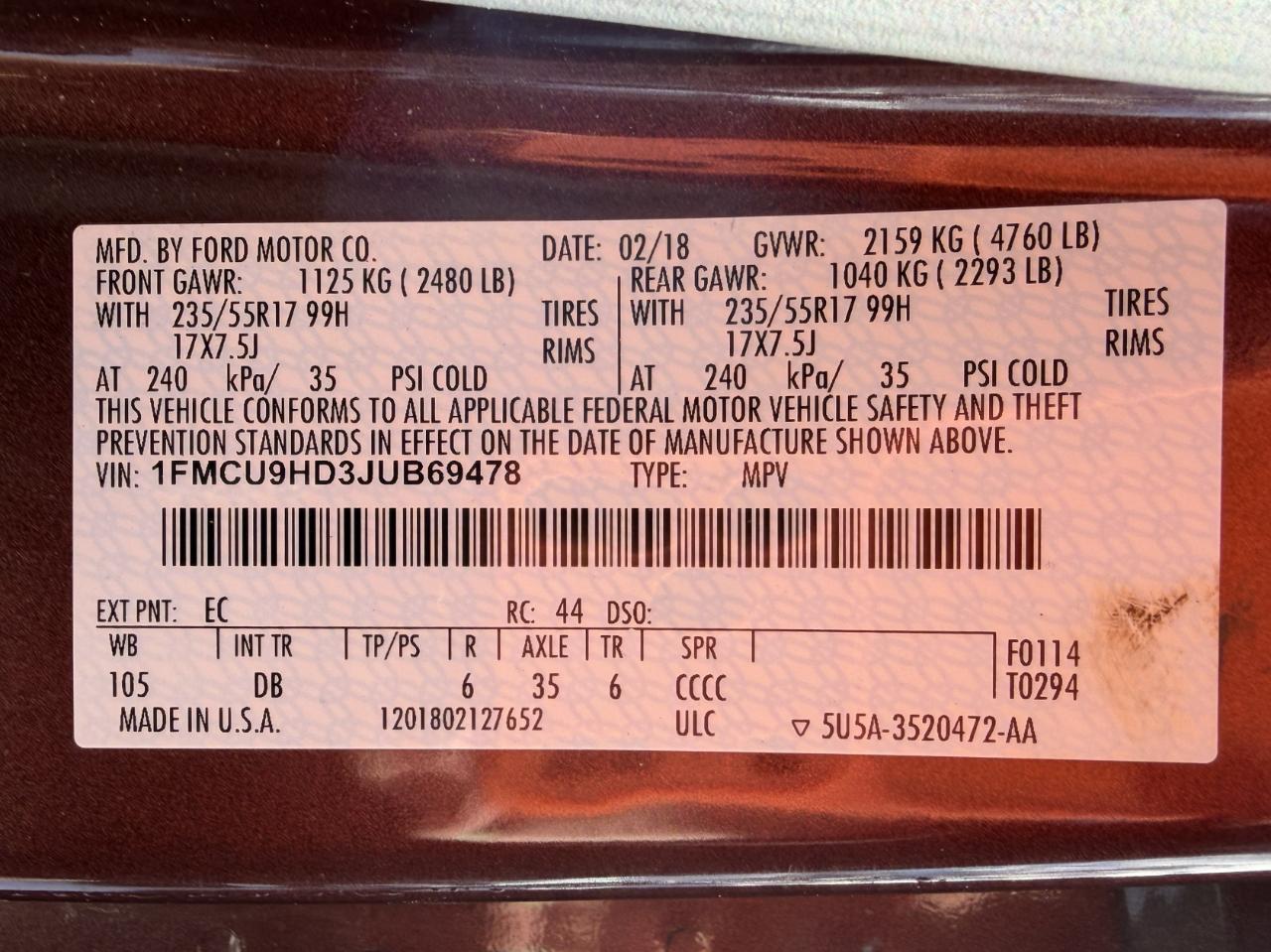 Ford Escape SEL 4WD 2018