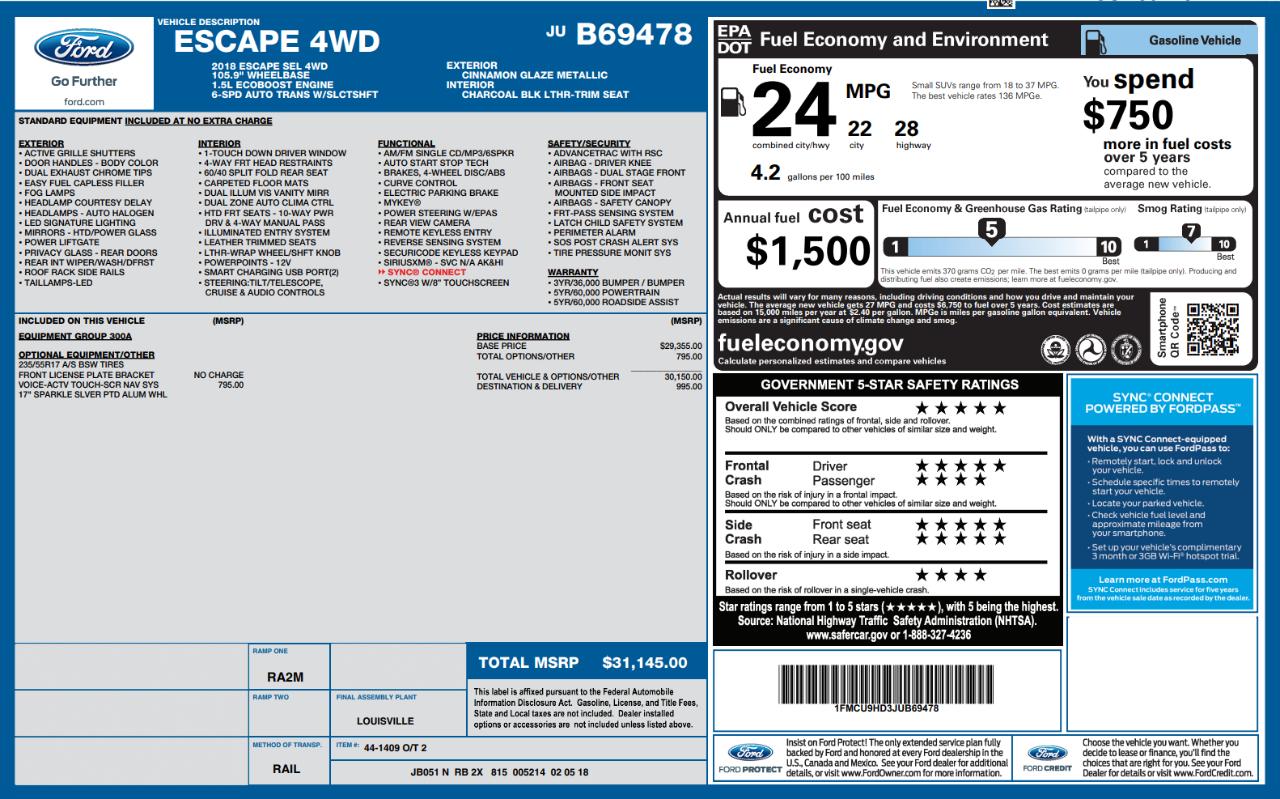 Ford Escape SEL 4WD 2018