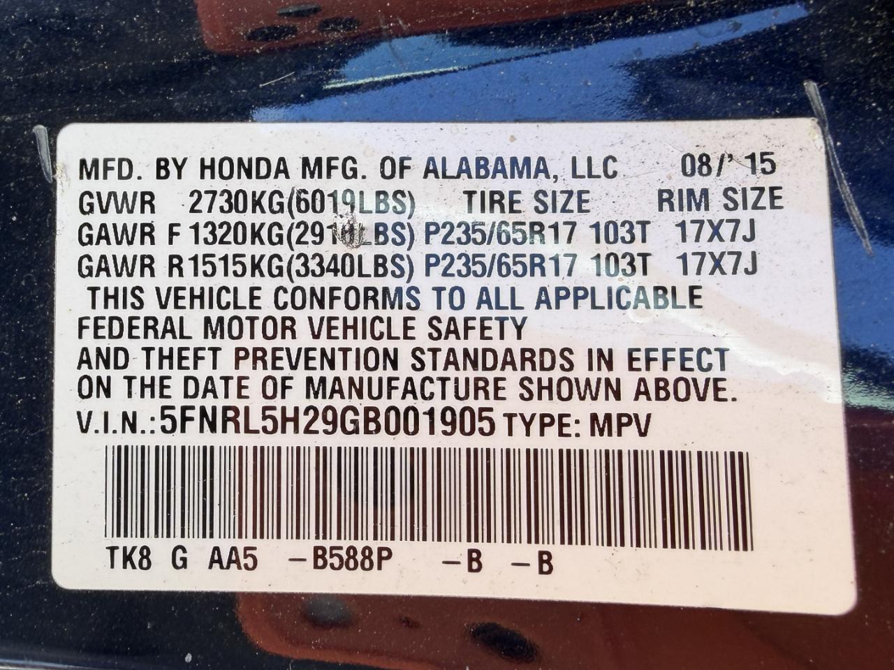 Honda Odyssey LX 2016