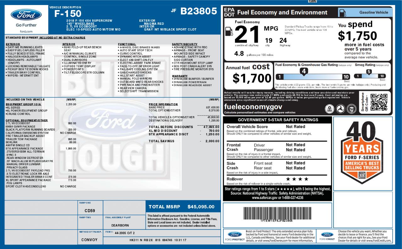 Ford F-150 XL SuperCrew 5.5-ft. Bed 4WD 2018