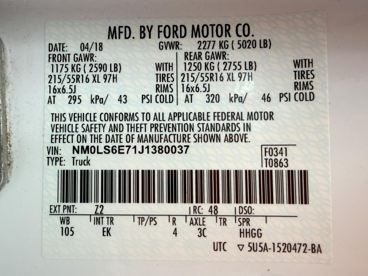 Ford Transit Connect Cargo Van XL SWB w/Rear Liftgate 2018