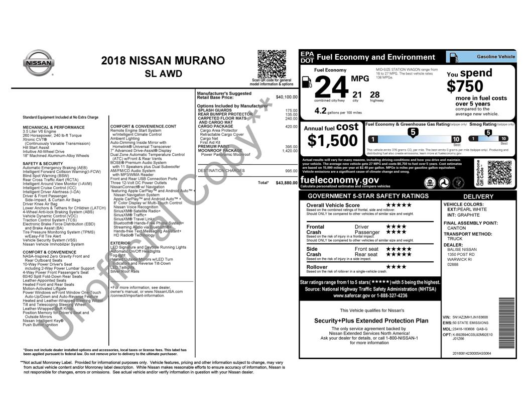 Nissan Murano SL AWD 2018