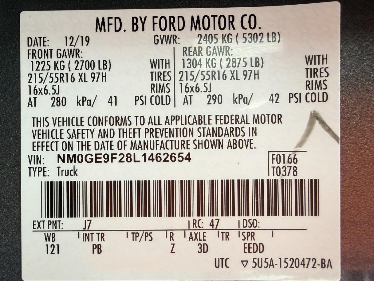 Ford Transit Connect Wagon XLT LWB w/Rear 180 Degree Door 2020