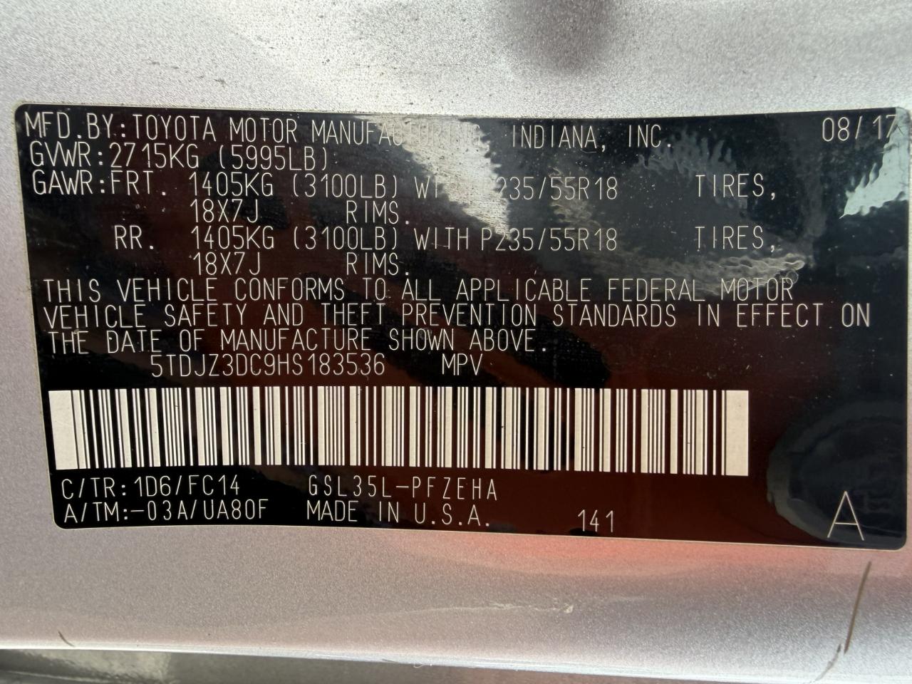 Toyota Sienna LE 7-Passenger AWD 2017