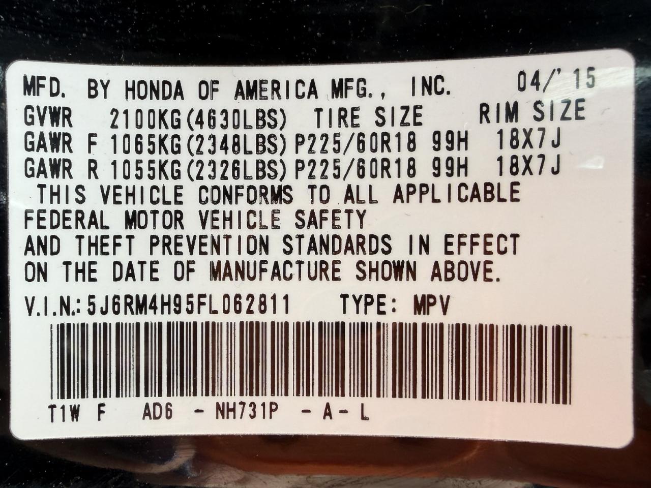 Honda CR-V Touring AWD 2015