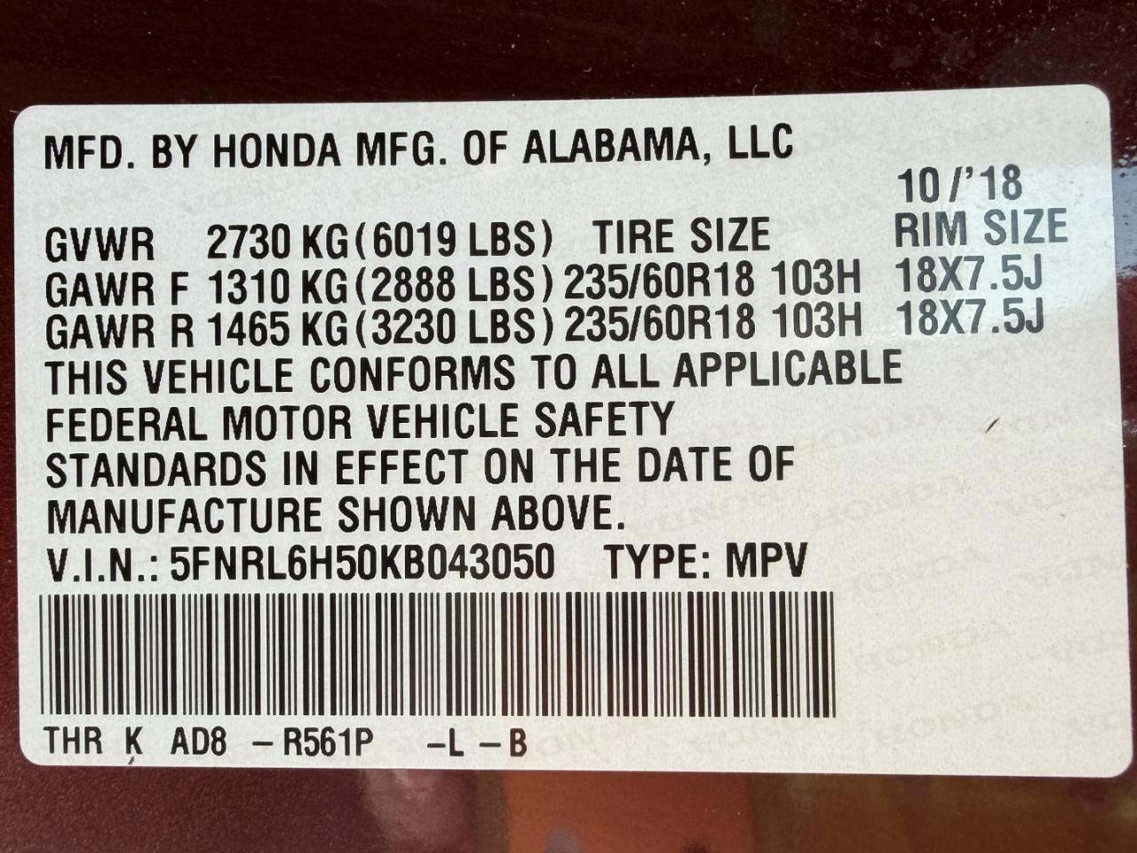 Honda Odyssey EX 2019