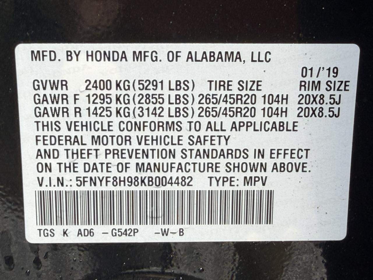 Honda Passport Touring AWD 2019