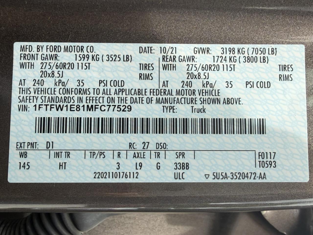 Ford F-150 4WD SuperCab 163" Lariat 2021