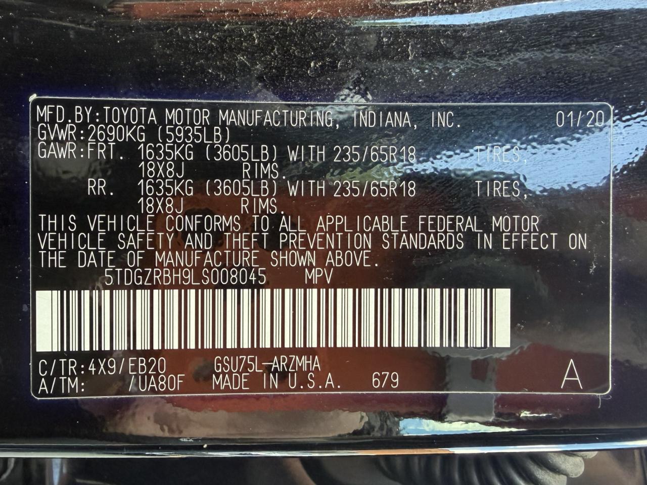 Toyota Highlander XLE AWD V6 2020