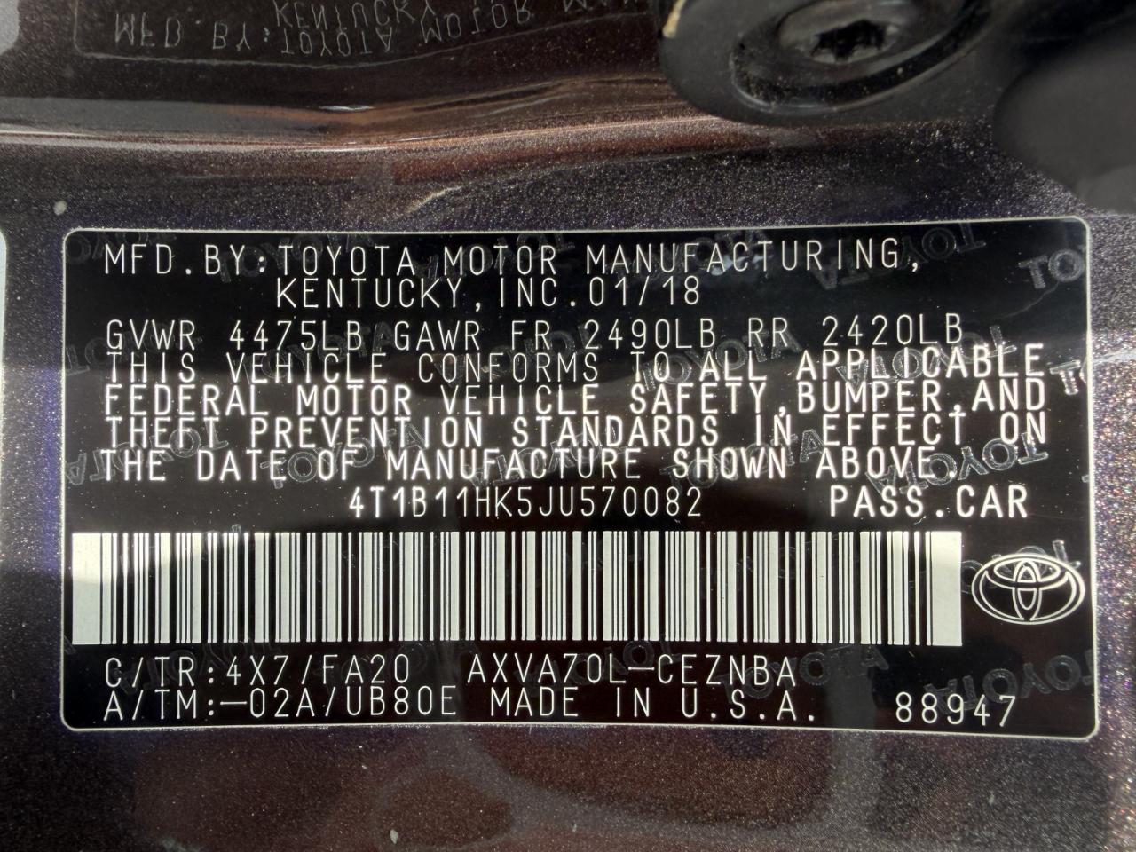 Toyota Camry LE 2018