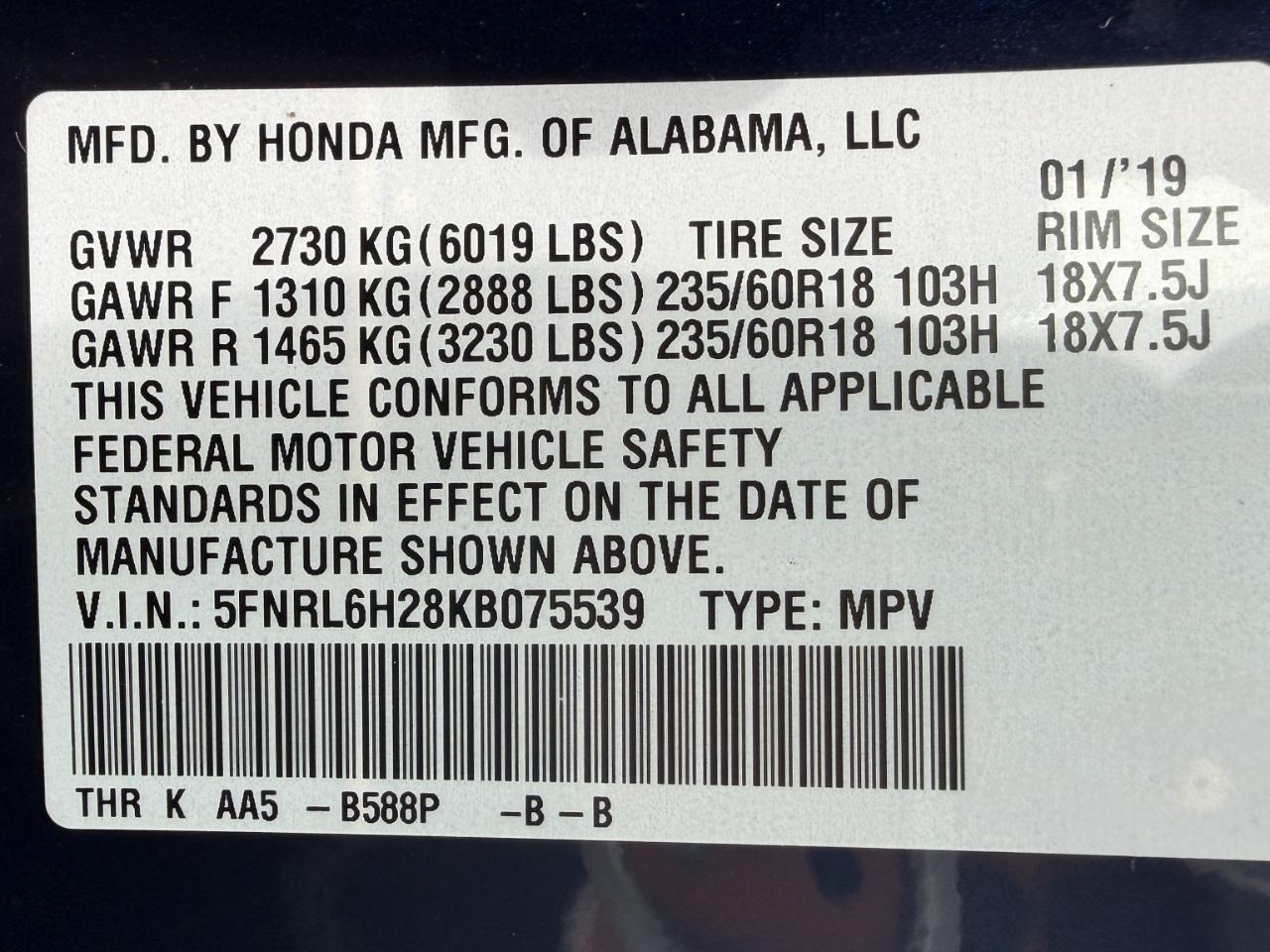 Honda Odyssey LX 2019