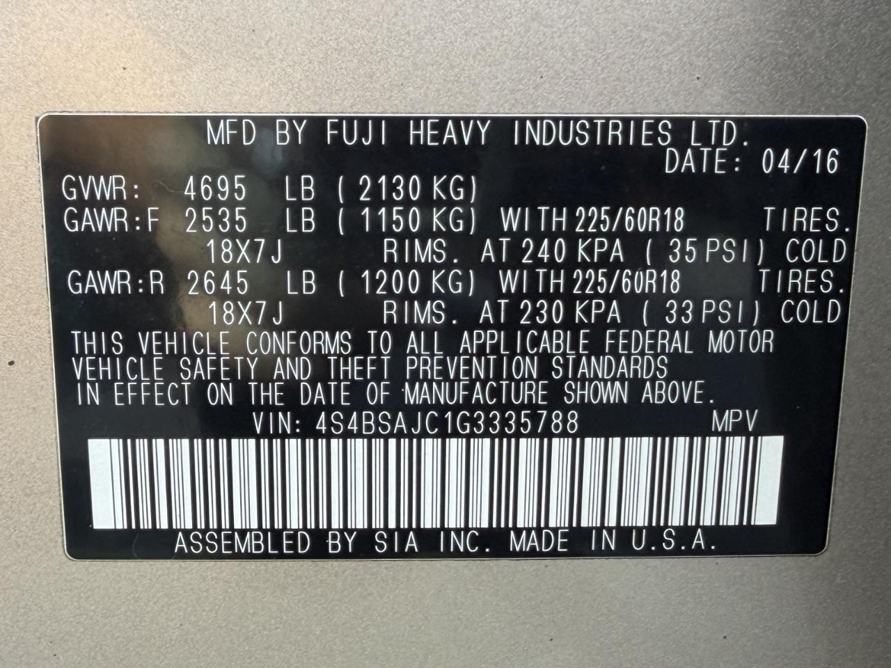 Subaru Outback 2.5i Limited 2016