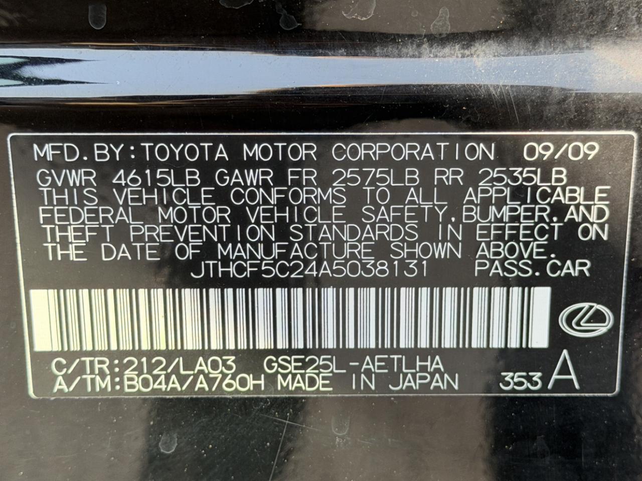 Lexus IS IS 250 AWD 6-Speed Sequential 2010