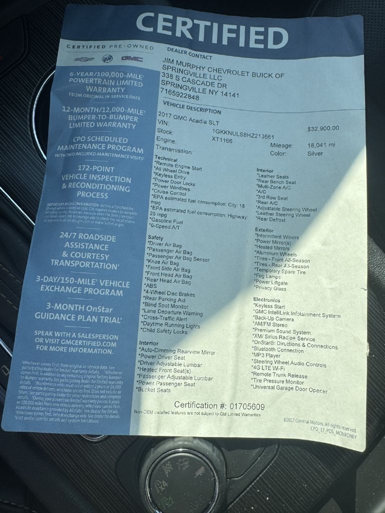 GMC Acadia SLT-1 AWD 2017 GMC Acadia SLT-1 AWD 2017