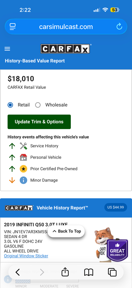 Infiniti Q50 3.0t LUXE AWD 2019