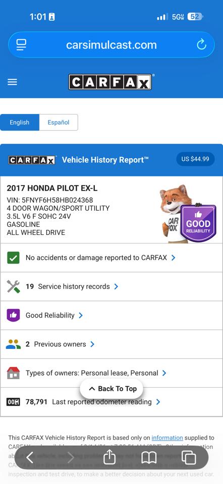 Honda Pilot EXL 4WD 2017