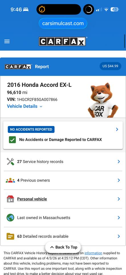 Honda Accord EX-L Sedan CVT 2016