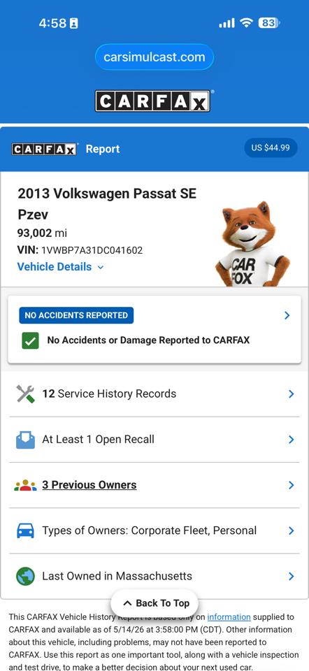 Volkswagen Passat 2.5L SE AT 2013