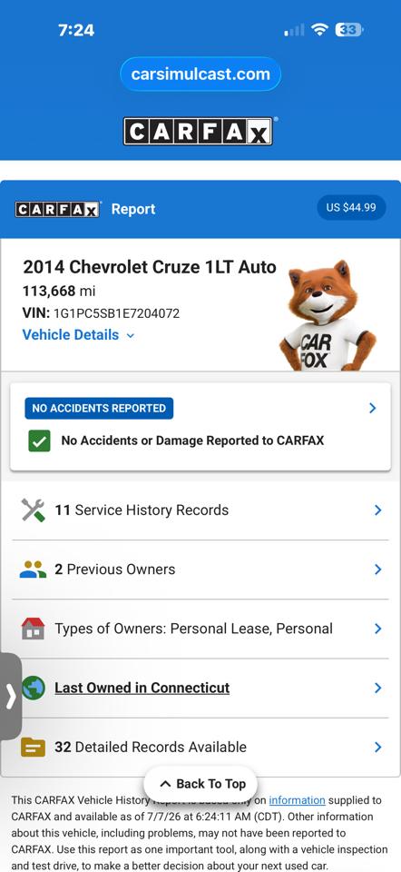 Chevrolet Cruze 1LT Auto 2014