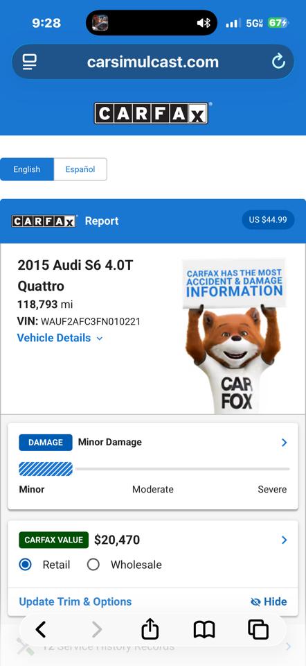 Audi S6 4.0 Prestige Sedan quattro S tronic 2015