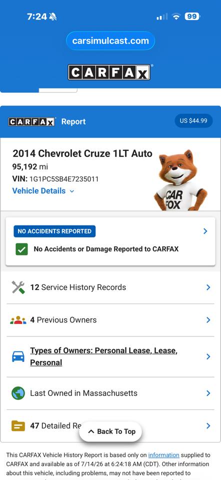 Chevrolet Cruze 1LT Auto 2014