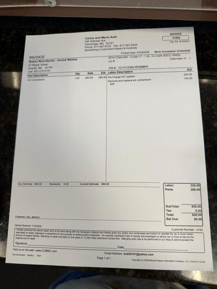 Chevrolet Cruze 1LT Auto 2014