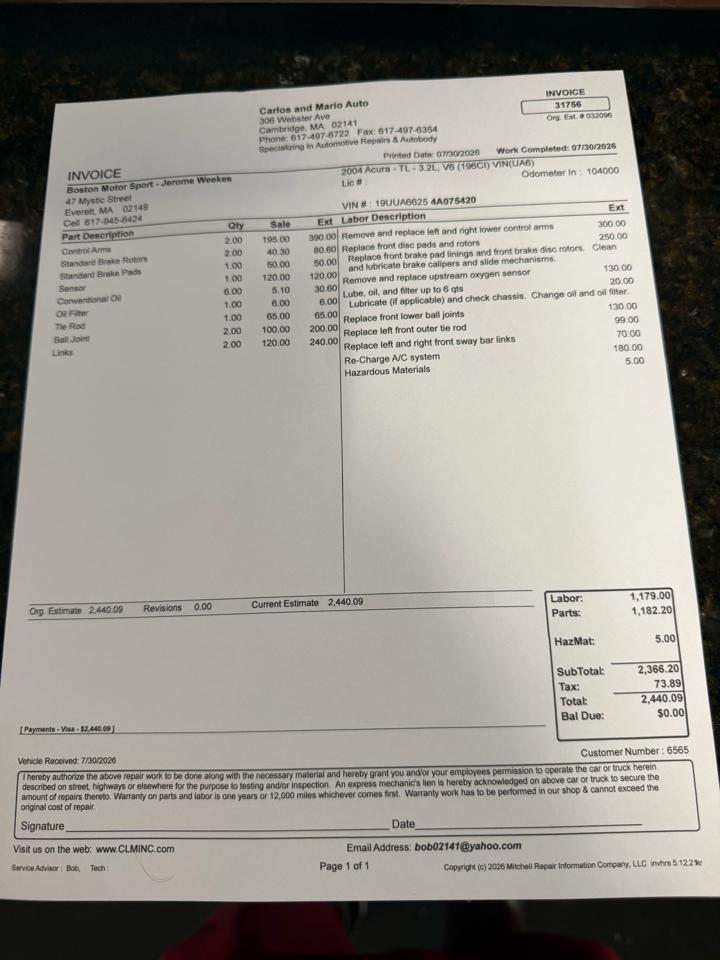 Acura TL 5-Speed AT 2004