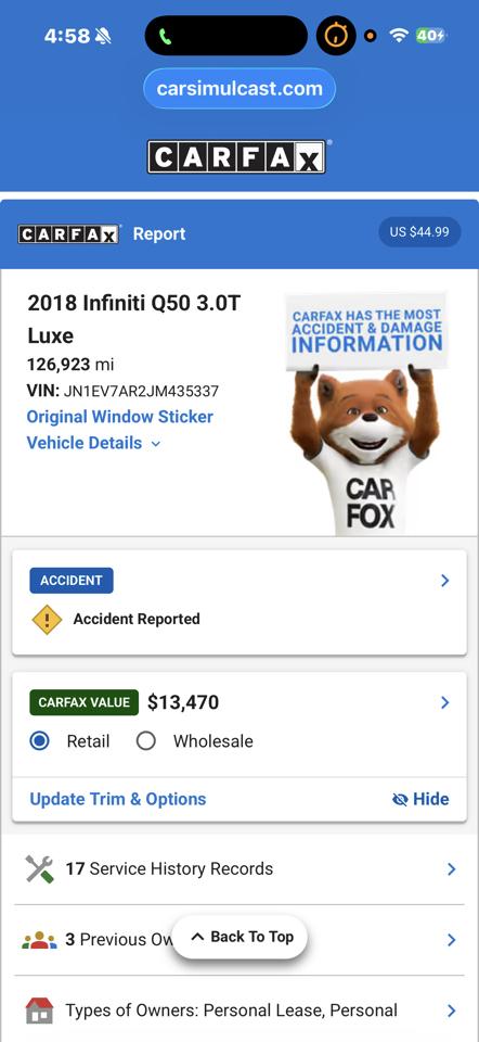 Infiniti Q50 3.0t Sport AWD 2018
