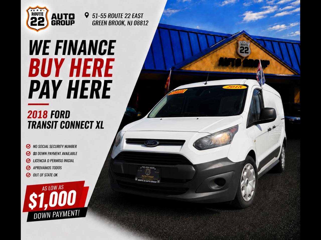 Ford Transit Connect Cargo Van XL LWB w/Rear 180 Degree Door 2018