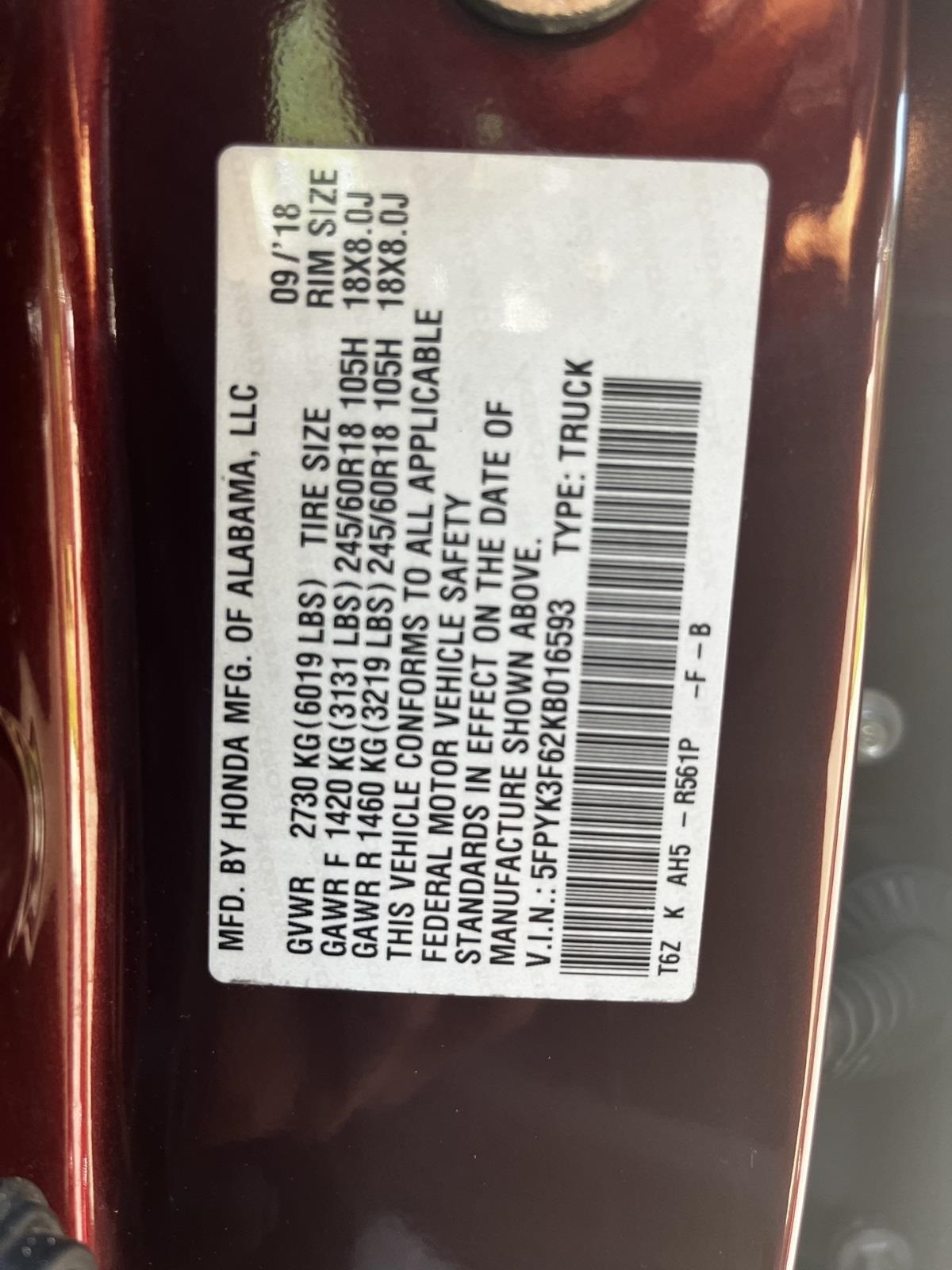 Honda Ridgeline RTL-T AWD 2019