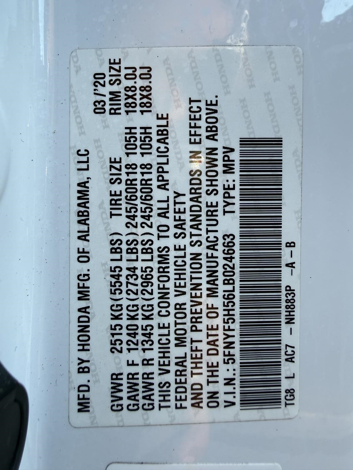 Honda Pilot EXL 2WD 2020