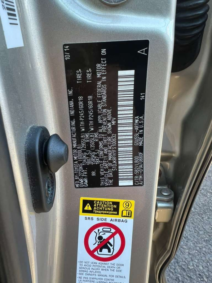 Toyota Highlander XLE AWD V6 2015