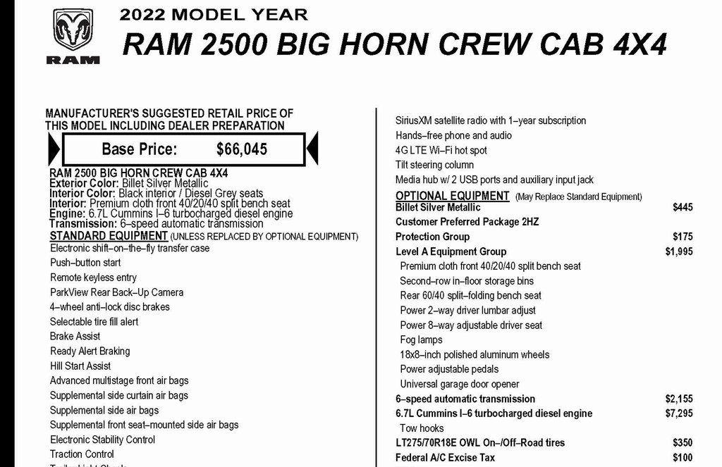 RAM 2500 Tradesman Crew Cab SWB 4WD 2022