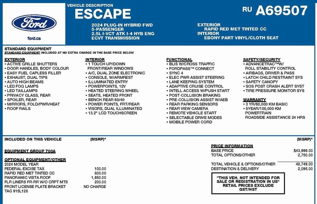 Ford Escape Plug-in Hybrid Base 2024
