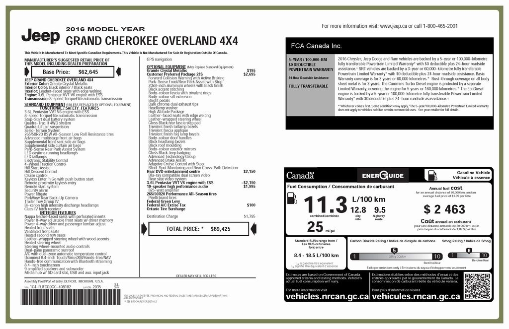 Jeep Grand Cherokee Overland 4WD 2016