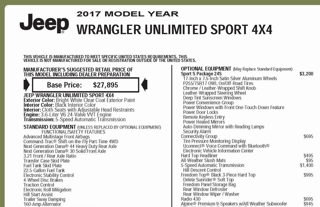 Jeep Wrangler Unlimited Sport 4WD 2017