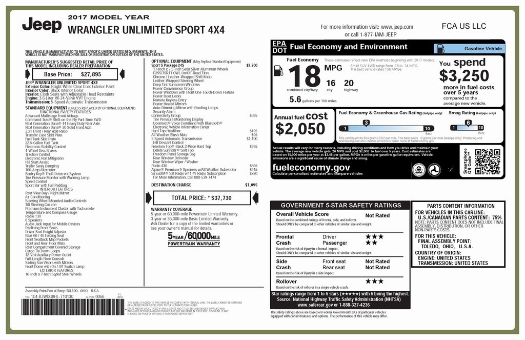 Jeep Wrangler Unlimited Sport 4WD 2017