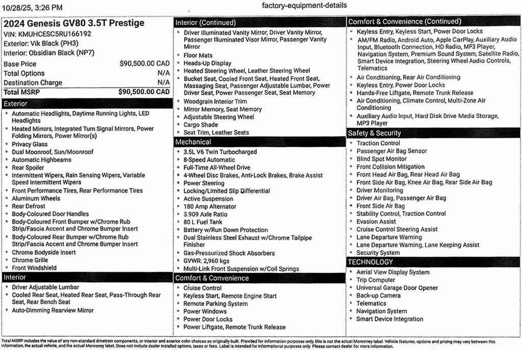 Genesis GV80 3.5T Prestige Signature 2024