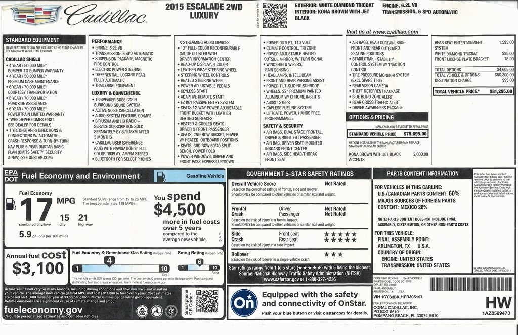 Cadillac Escalade Luxury 2WD 2015