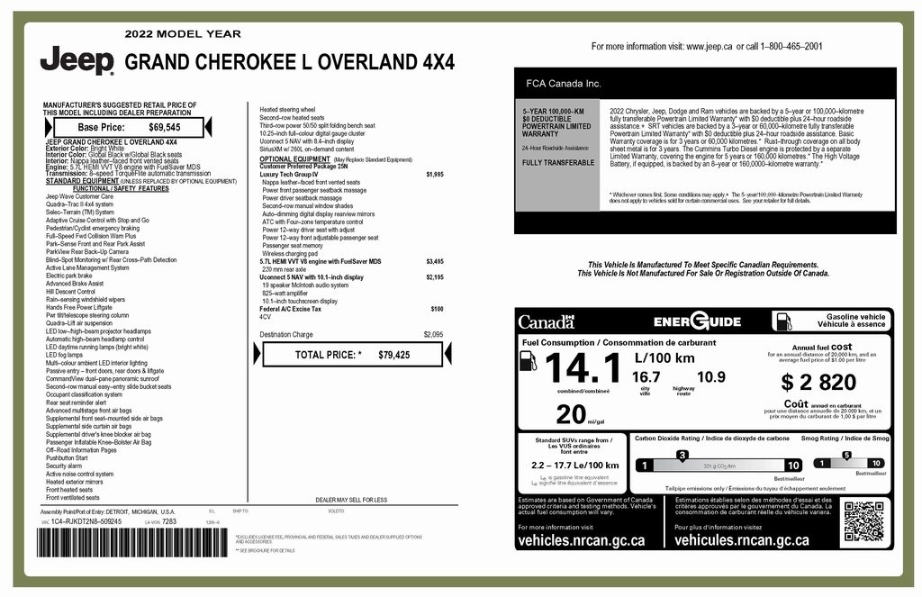 Jeep Grand Cherokee L Overland 4WD 2022