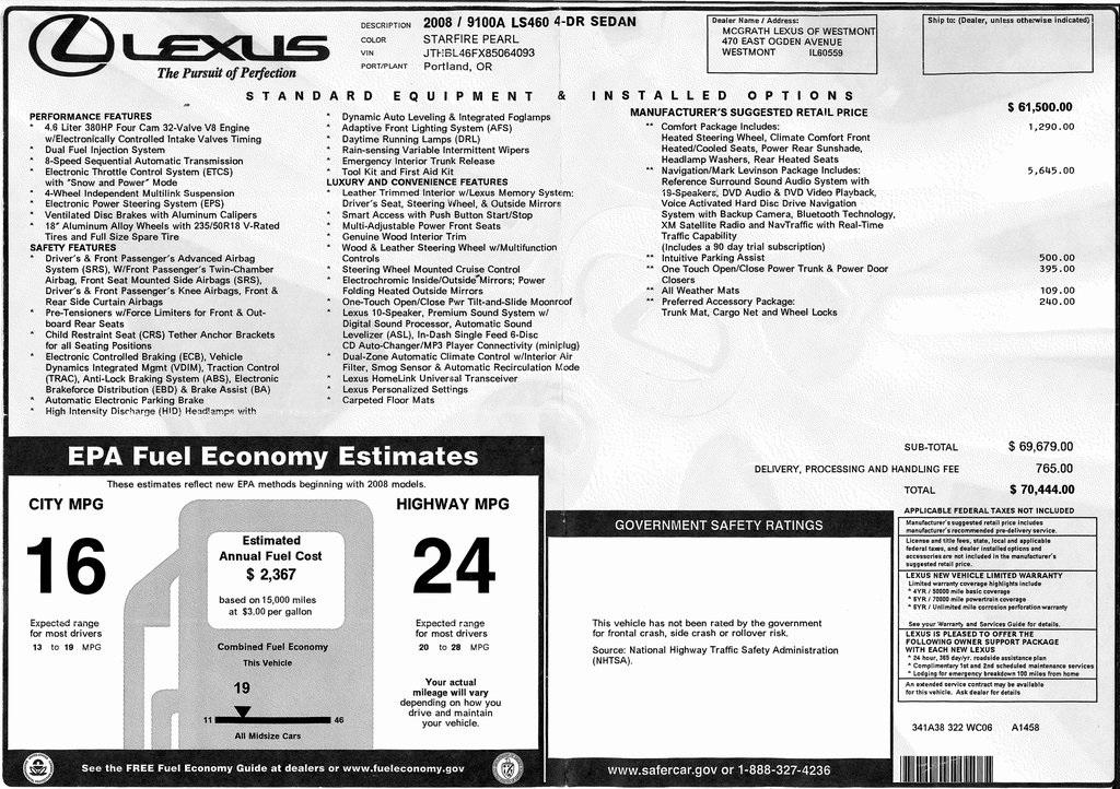 Lexus LS 460 Luxury Sedan 2008