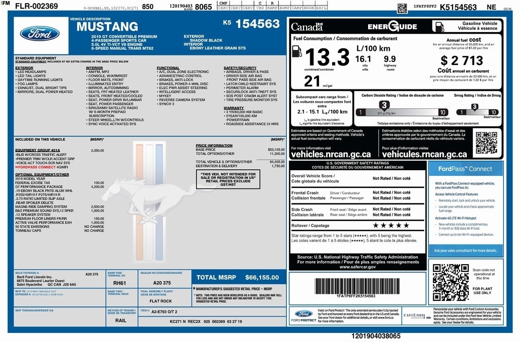 Ford Mustang GT convertible 2019
