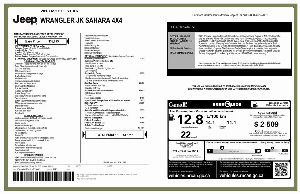 Jeep Wrangler JK Sahara 4WD 2018